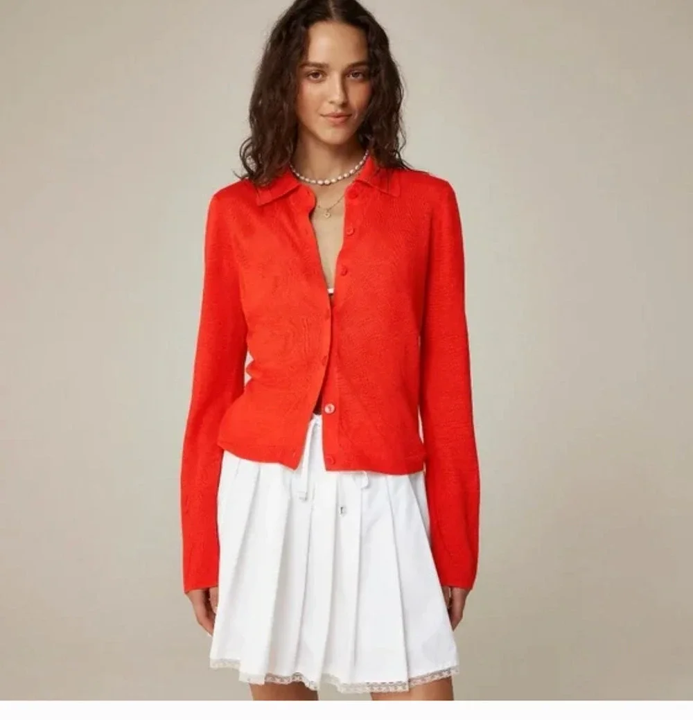 J CREW Collar Button Sweater XS NEW Cardigan Linen Poppy Orange Red CJ444 J.Crew